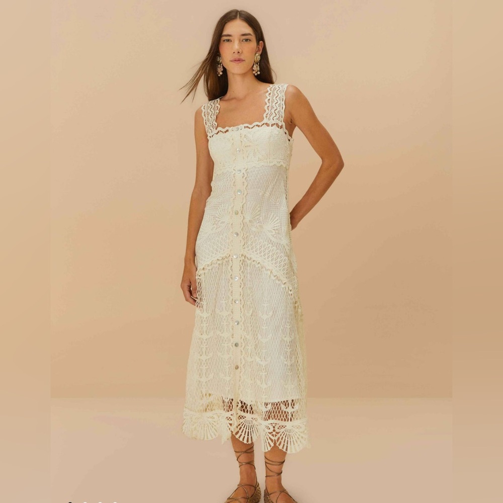 NWT New FARM RIO Off-White Nautical Guipure Maxi Midi Lace Overlay Dress Small
